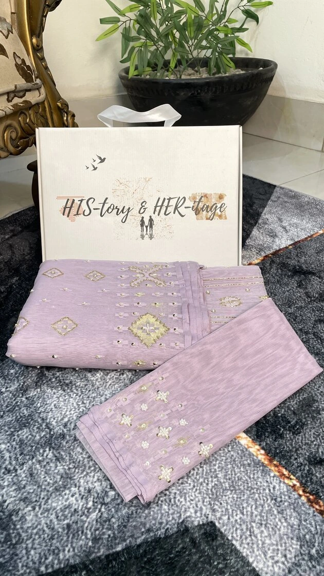 This is a Picture of a Dhakai Jamdani Saree. There are multiple designs woven in the Saree known as 'Motifs'.